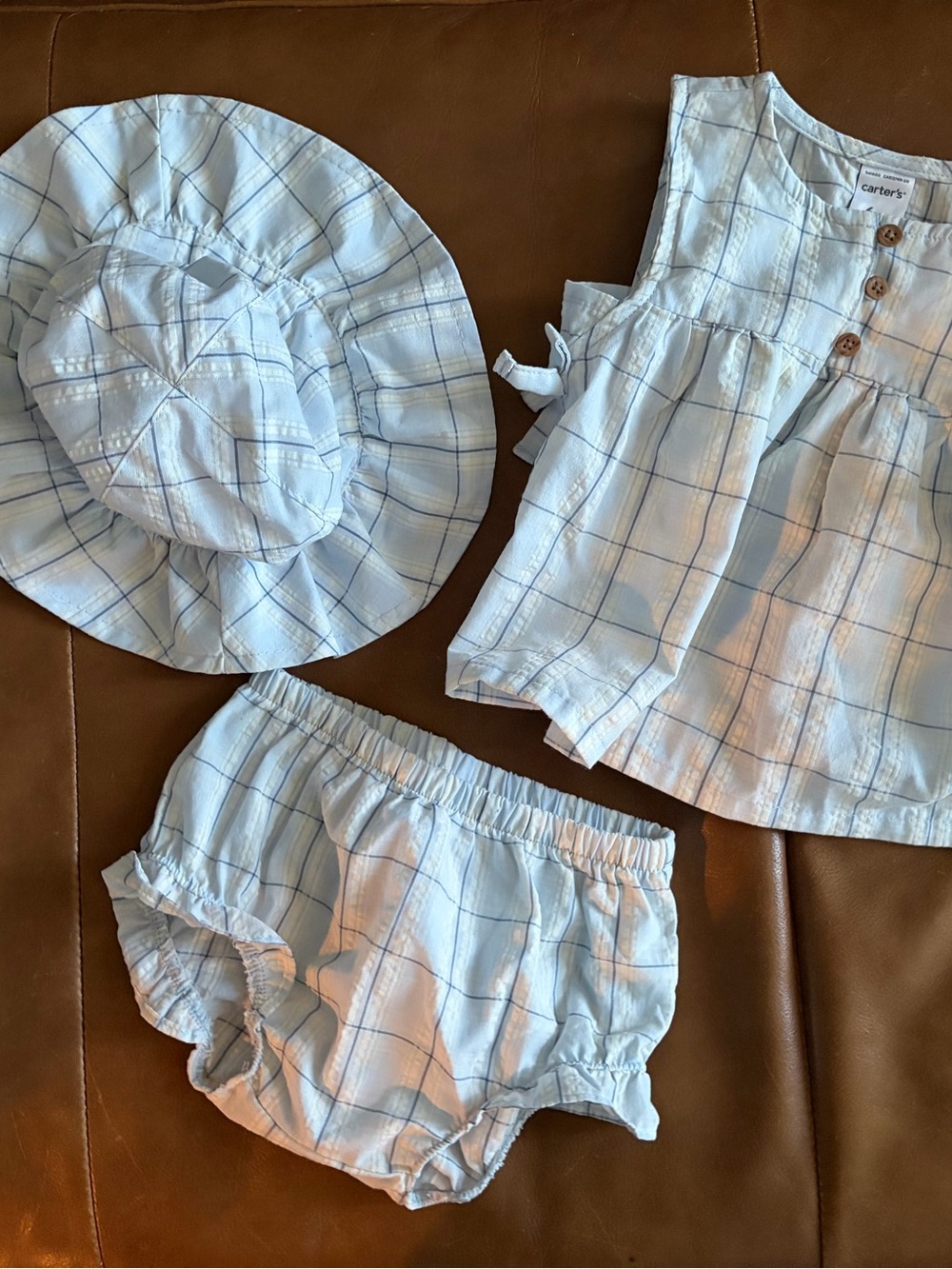 Carter's Light Blue Plaid 3-Piece Baby Sun Set with Hat